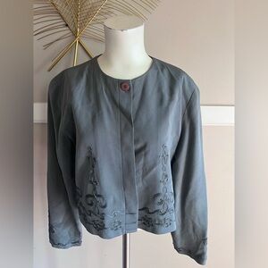 Chic Gray Embroidered Women's Blazer
